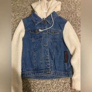 Jean jacket with white sleeves